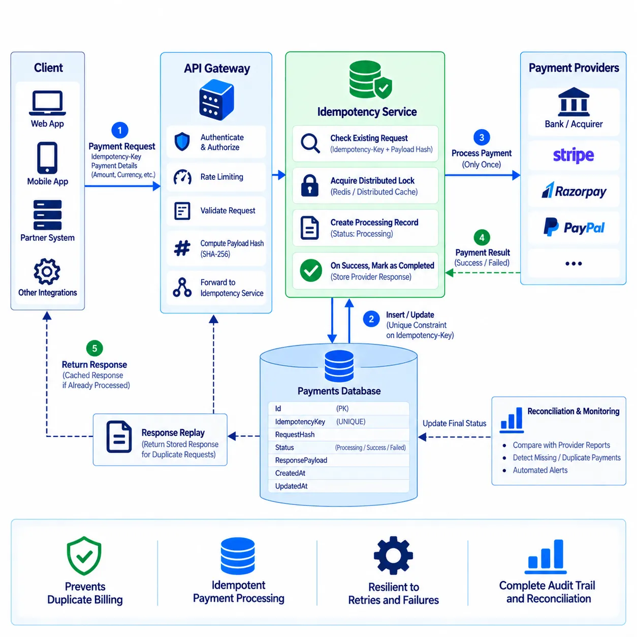 Idempotent Distributed Payment Gateway Architecture Diagram