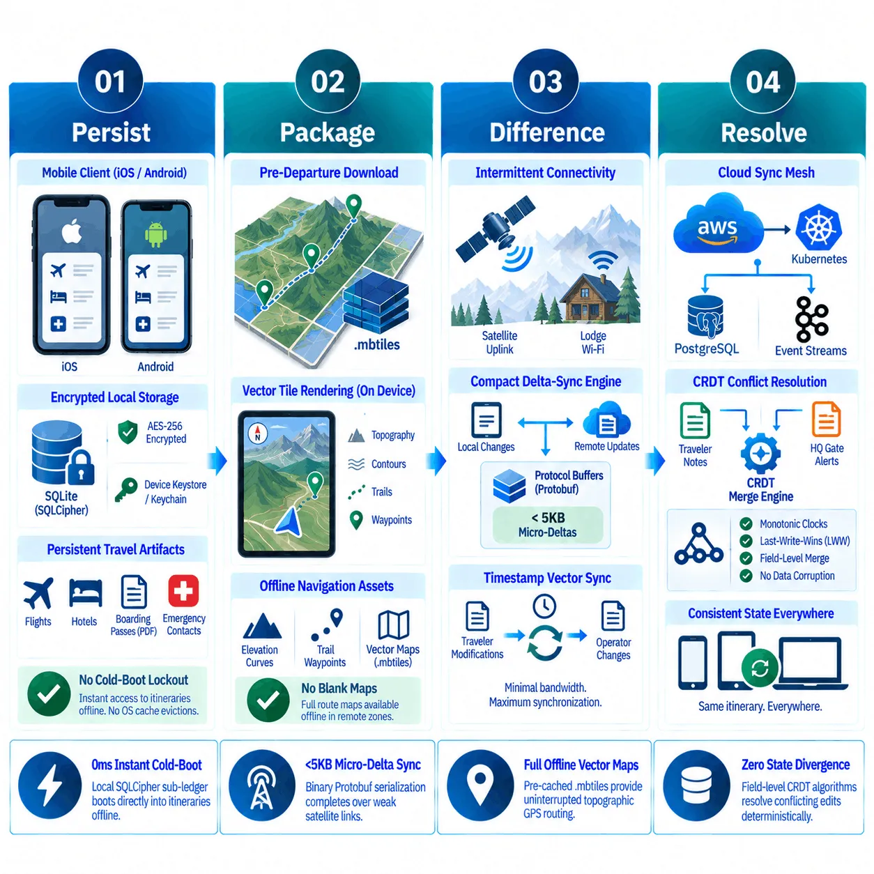 Offline-First Mobile Travel Architecture & Delta-Sync Engine Offline-First Mobile Architecture Diagram