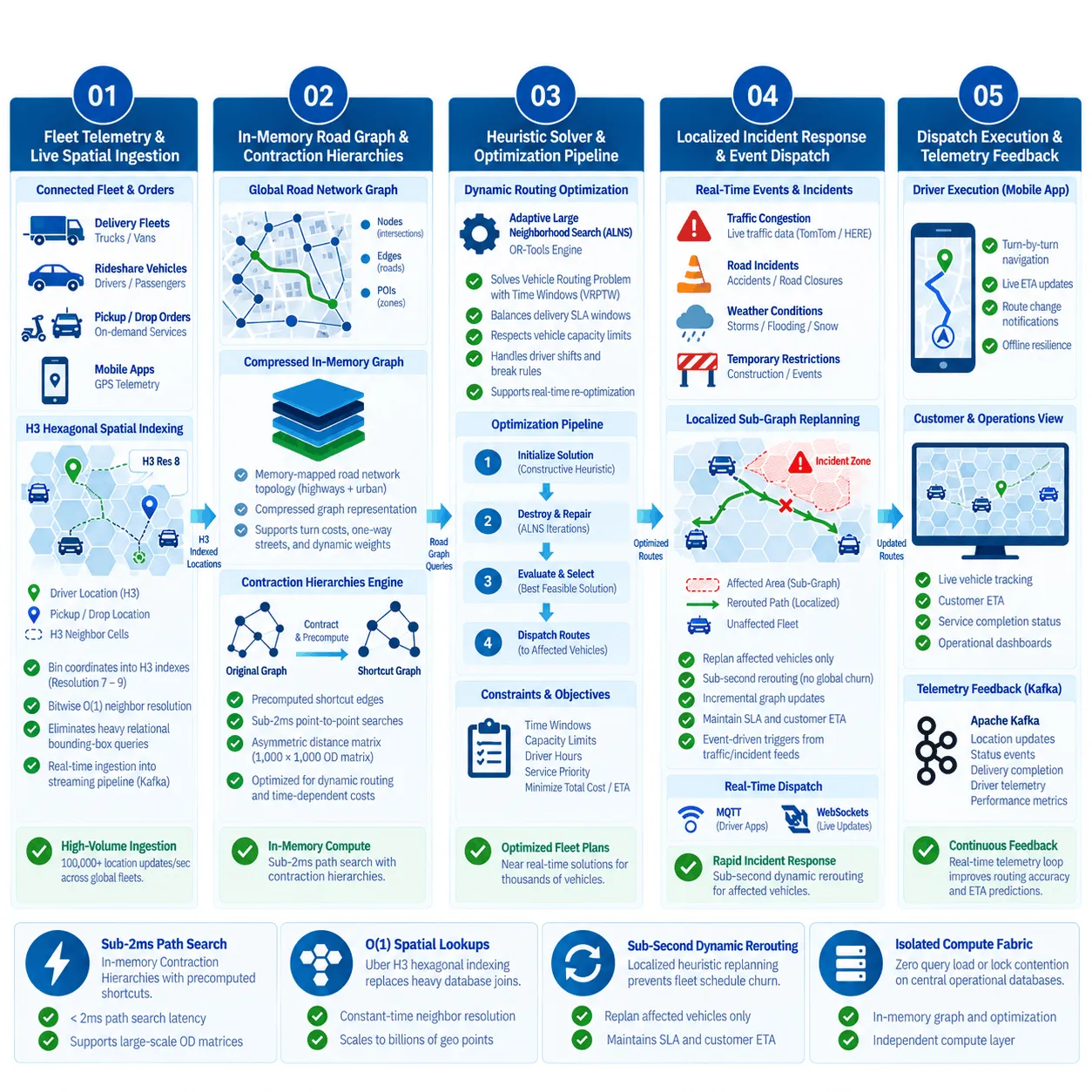 Fleet Routing & Dynamic Dispatch Architecture Real-Time Geospatial Graph Routing Architecture Diagram